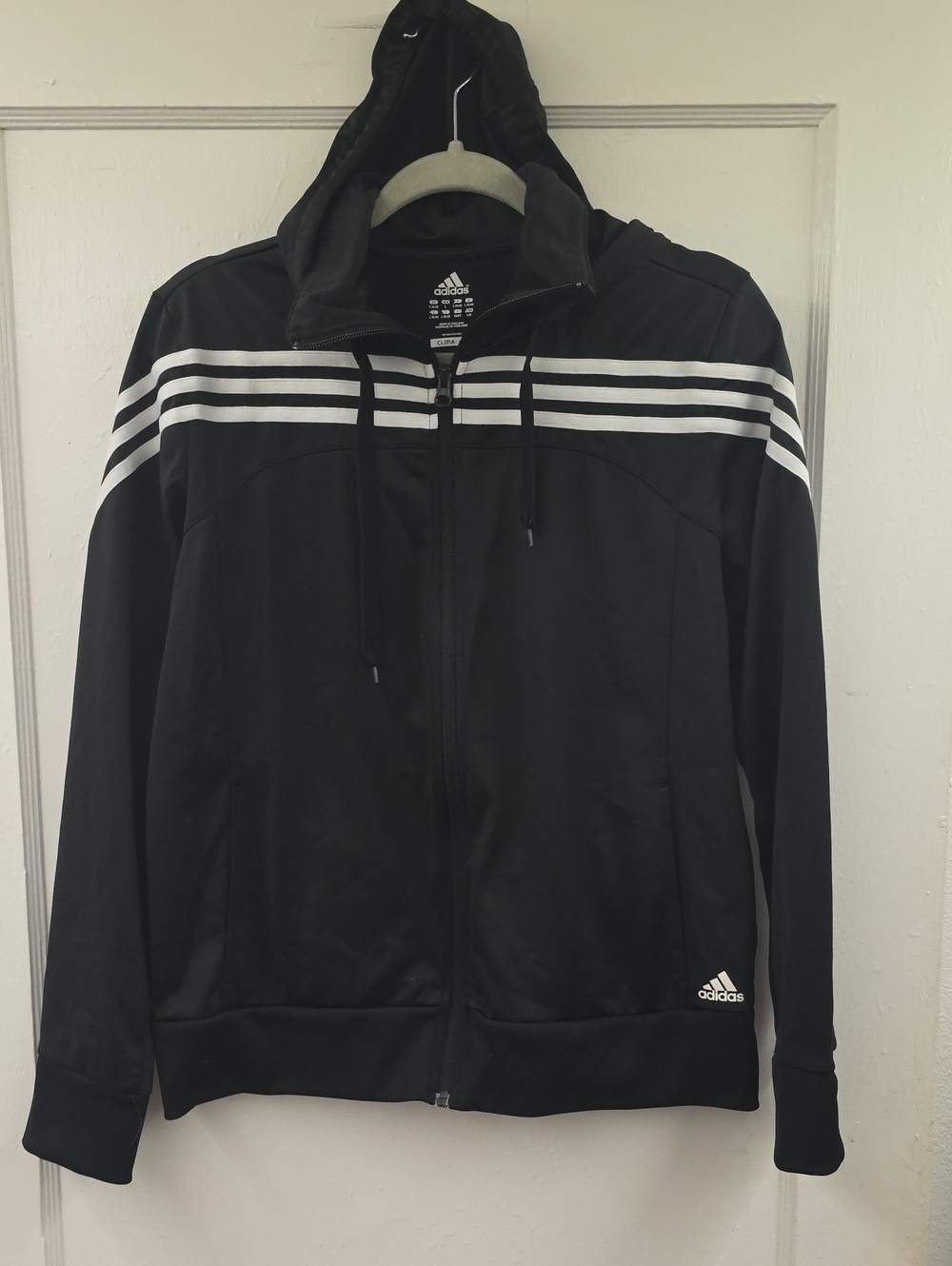 adidas Climalite 3-Stripes Full Zip Hooded Track Jacket Black White L
